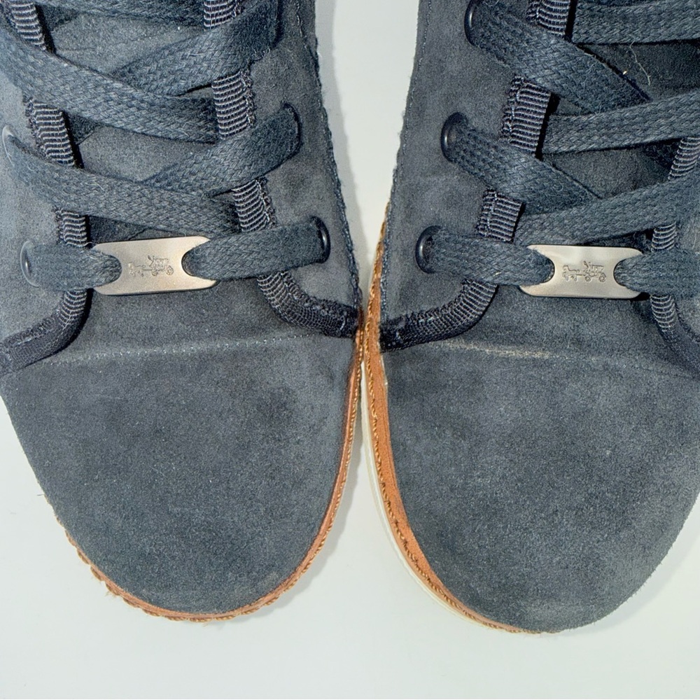 Coach women’s high top sneakers winter boots navy blue genuine shearling shoes 7 - Picture 7 of 10